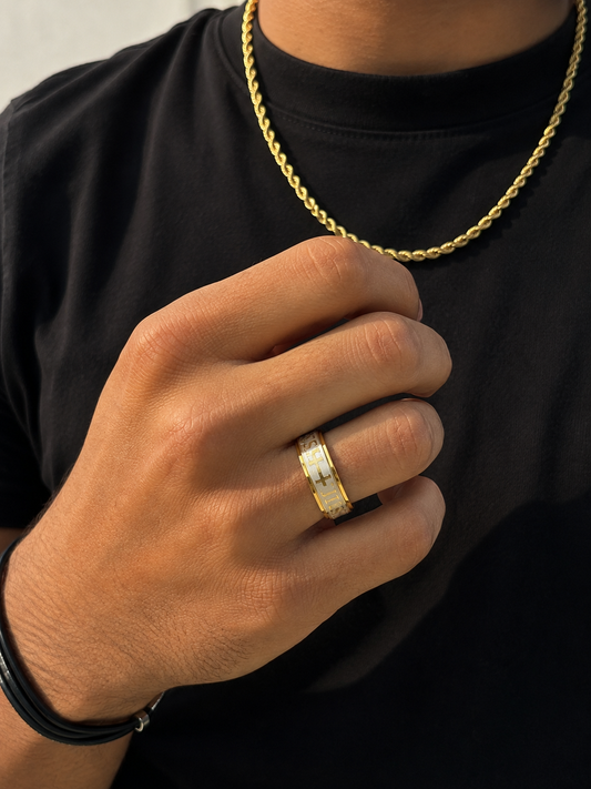 Gold Plated Jesus and Cross ring