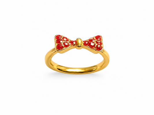 Gold layered Bow Ring with Red Gem Accents – Dainty Statement ring
