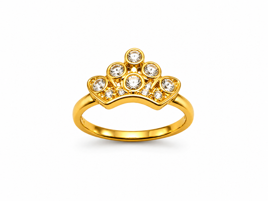Gold layered Crown Ring with Crystal Accents – Princess Tiara Statement Ring