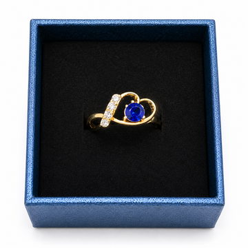Gold layered Blue Gemstone Ring with Crystal Accents – Elegant Statement Ring