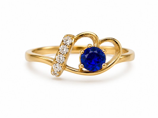 Gold layered Blue Gemstone Ring with Crystal Accents – Elegant Statement Ring