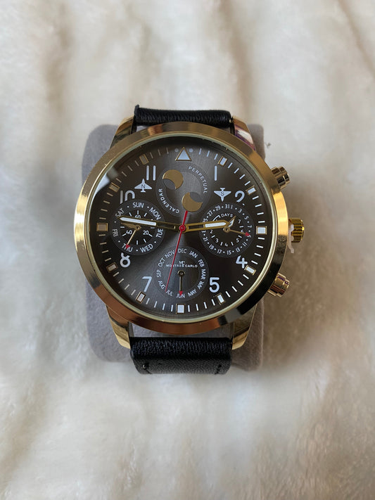 Black Leather Band Watch