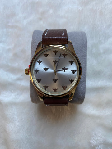 Gold and Silver, Brown Leather Band Watch